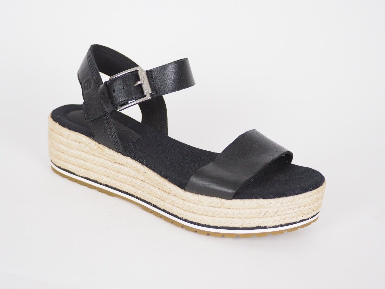 Womens Timberland Santorini A1PLA Jet Black Leather Strappy Platform Sandals - London Top Style