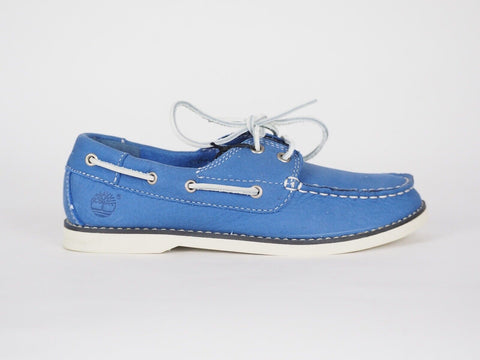 Boys Timberland Classic 1477A Blue Leather 2 Eye Lace Up Casual Kids Boat Shoes - London Top Style