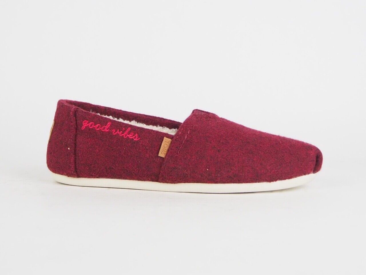 Womens Toms Classic Burgundy Faux Shearling Flats Slip On Ladies Trainers Uk 3.5 - London Top Style