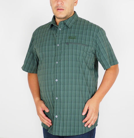 Mens Jack Wolfskin New Mountain Green Checked Short Sleeve Regular Fit Shirt - London Top Style
