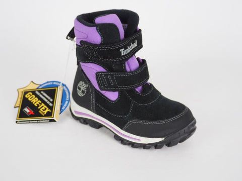 Boys Girls Timberland Chillberg GTX 3584R Black Suede Strapped Snow Boots