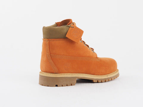 Boys Timberland 6 Inch Premium A1ADC Orange Leather Lace Up Warm Chukka Boots