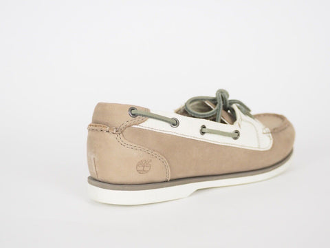 Womens Timberland 2 Eye 27616 Taupe Leather Fabric Boat Deck Shoes - London Top Style