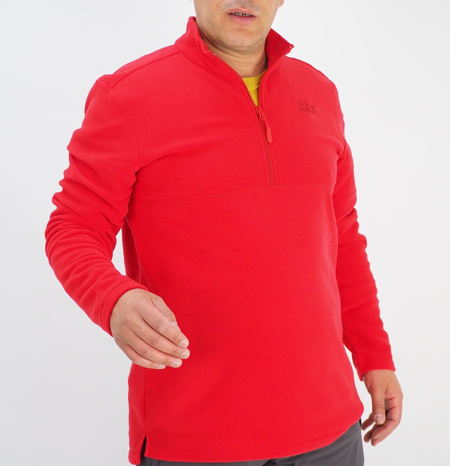 Mens Jack Wolfskin Gecko 1704141 Peak Red Casual Half Zip Fleece Sweatshirt - London Top Style