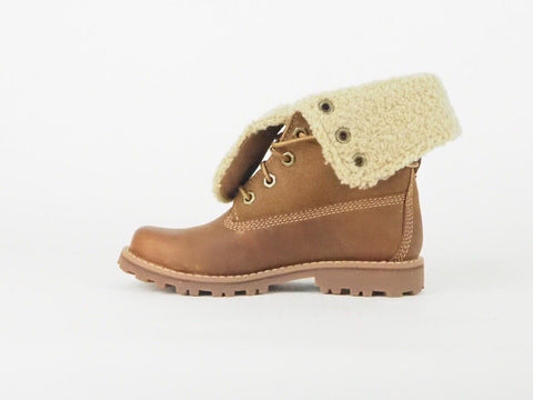 Boys Girls Timberland Premium 6 Inch 2236B Fur Lined Brown Wheat Leather Boots