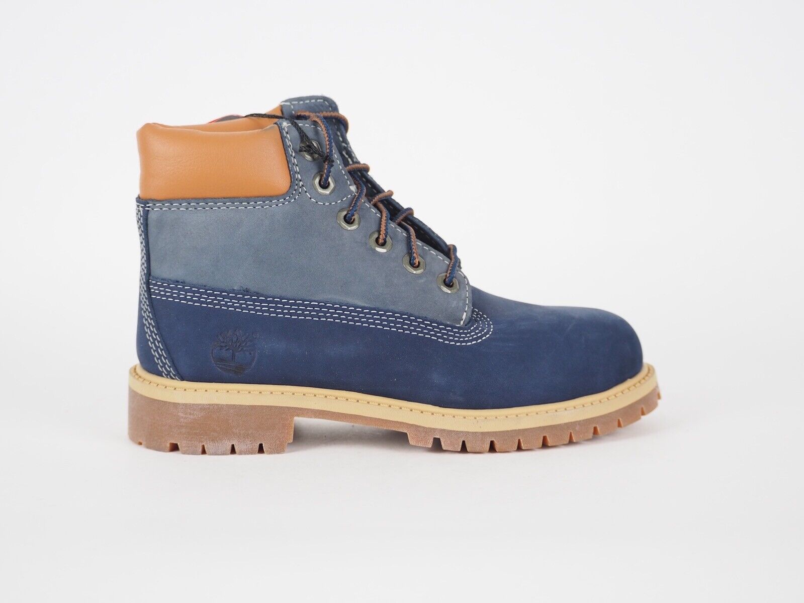 Boys Timberland 6 In Premium A119B Blue Leather Nubuck Casual Kids Chukka Boots