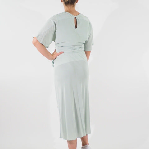 Womens Ex M&S Jaeger 100% Silk Half Sleeve Dress Mint Round Neck Long Dress