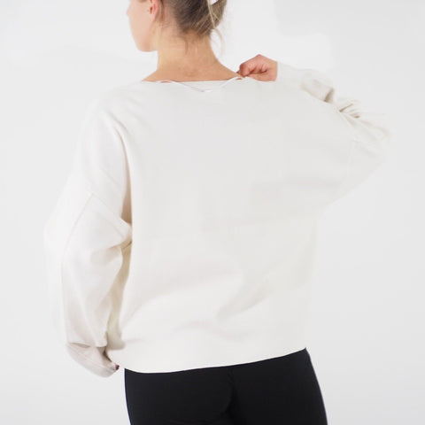 Womens Ex Selected Femme Long Sleeve Viscose Top White V Neck Casual Jumper