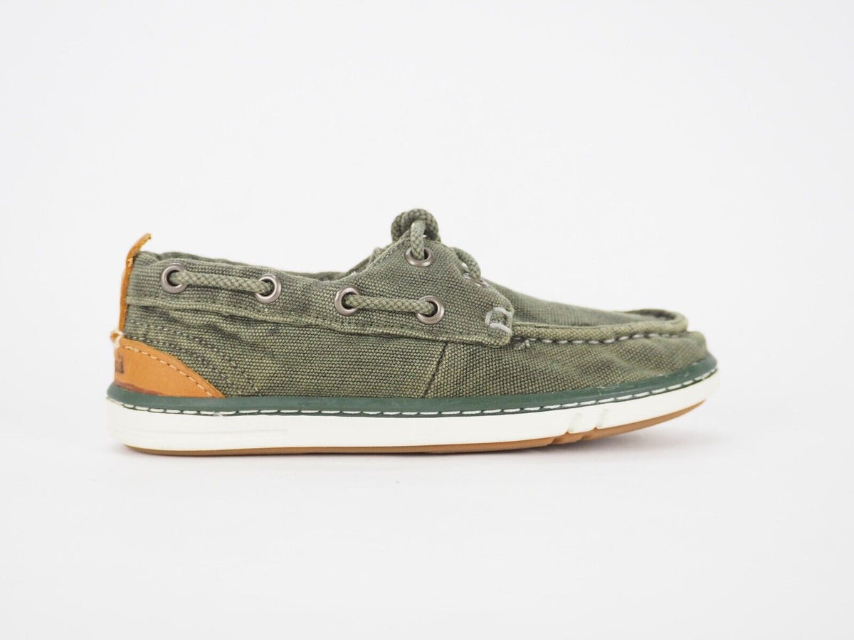 Boys Timberland Hookset 3180A Olive 2 Eye Lace Up Loafers Casual Soft Boat Shoes - London Top Style