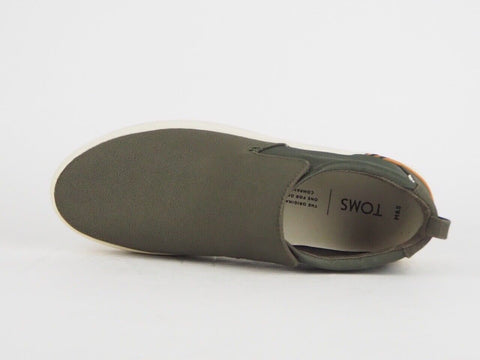 Mens Toms Paxton Tarmac Olive Canvas Flats Slip On Out Door Trainers Uk 7.5