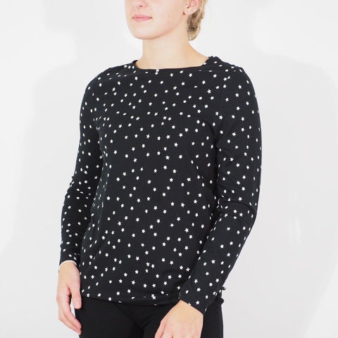 Womens Ex M&S Long Sleeve Top Black White Round Neck Stretch Stay New Blouse