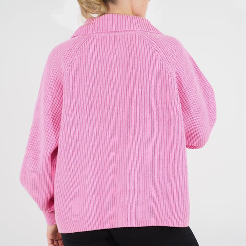 Womens Ex M&S Long Sleeve Top Pink Full Zip Casual Ladies Warm Cotton Jumper