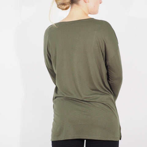 Womens Ex M&S Long Sleeve Top Green Casual Round Neck Ladies Stretch Blouse