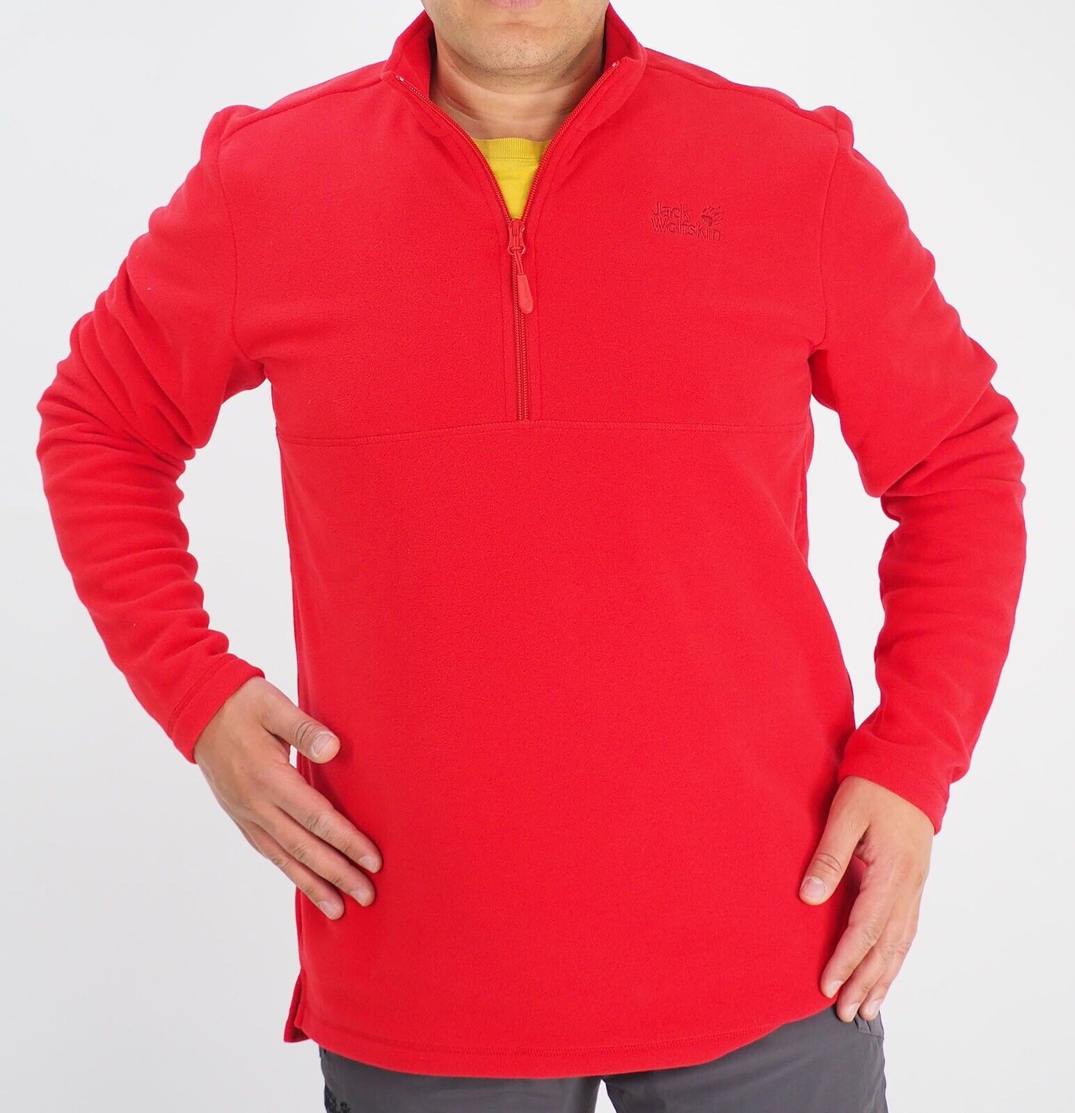 Mens Jack Wolfskin Gecko 1704141 Peak Red Casual Half Zip Fleece Sweatshirt - London Top Style