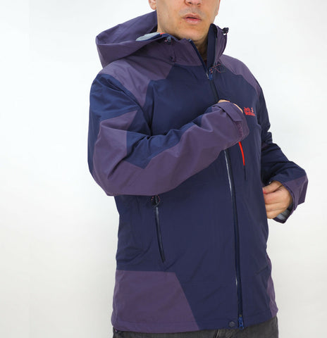 Mens Jack Wolfskin Alpine Hybrid Texapore Zip Up Evening Blue Hooded Jacket