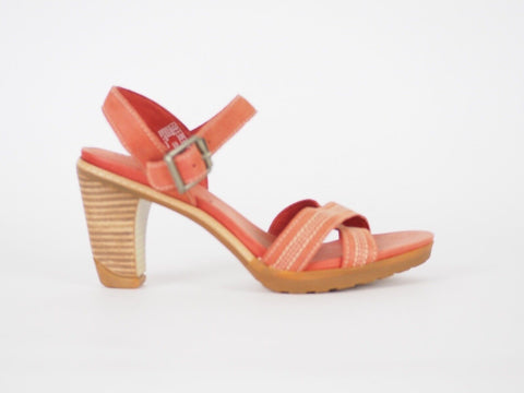 Womens Timberland EK 8135R Coral Leather Summer Shoes High Heel Casual Sandals