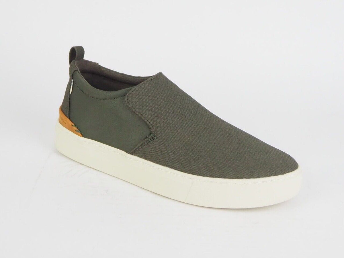 Mens Toms Paxton Tarmac Olive Canvas Flats Slip On Out Door Trainers Uk 7.5