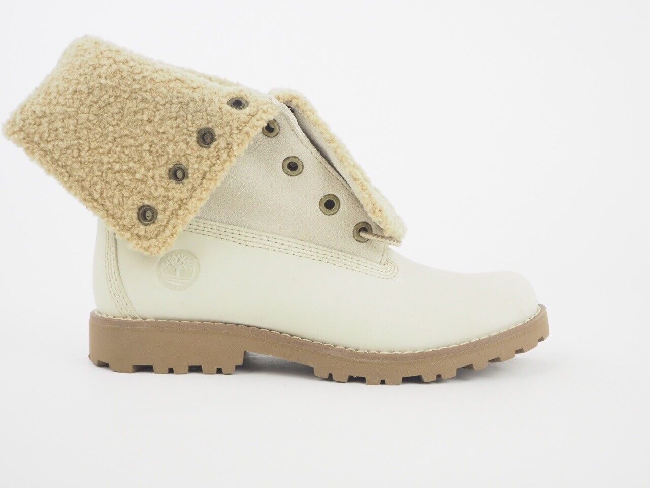 Youth Timberland Fold Over Premium 21726 Cream Leather Suede Boots
