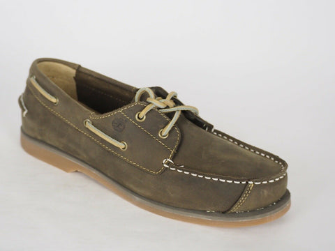 Juniors Timberland Peakisl 4691R Olive Leather 2 Eye Lace Up Casual Boat Shoes - London Top Style