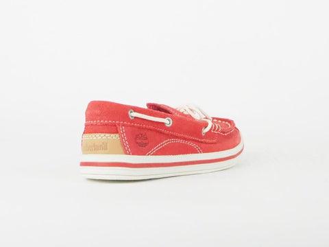 Kids Timberland 2 Eye Boat 7272R Red Leather Casual Slip On Shoes