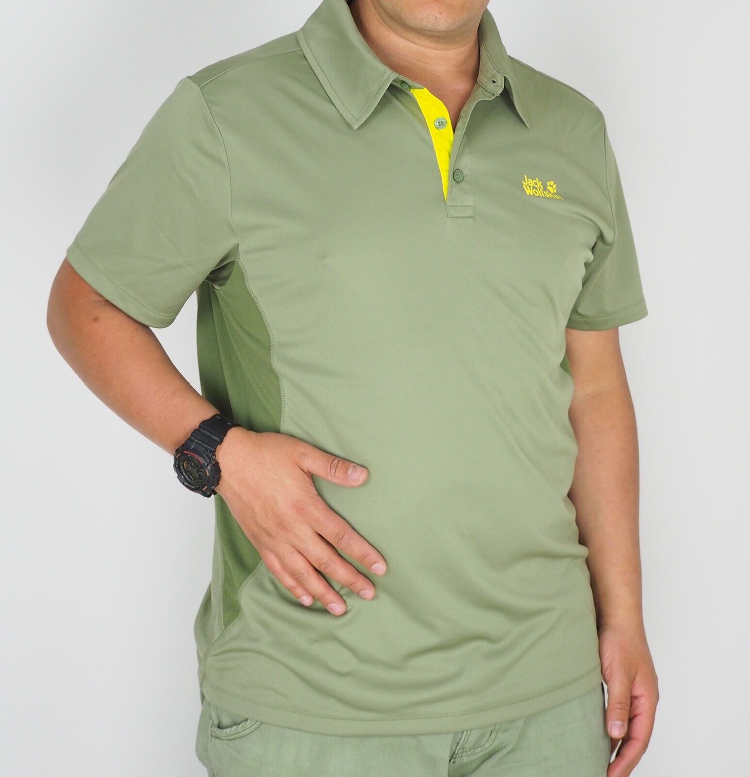Mens Jack Wolfskin Texel 5010761 Khaki Green Casual Short Sleeve Polo Shirt - London Top Style