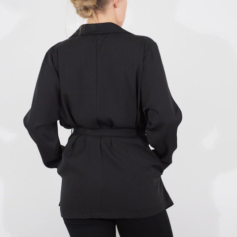 Womens Ex New Look Long Sleeve Coat Black Casual Belted Ladies Waistcoat
