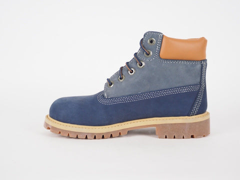 Boys Timberland 6 In Premium A119B Blue Leather Nubuck Casual Kids Chukka Boots