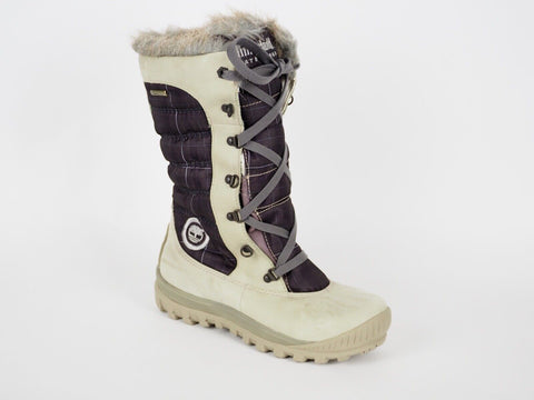 Womens Timberland Mount Holly 3468R Beige Leather Tall Lace Up Warm Snow Boots