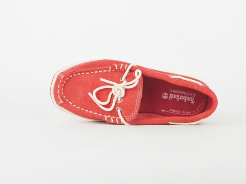 Kids Timberland 2 Eye Boat 7272R Red Leather Casual Slip On Shoes