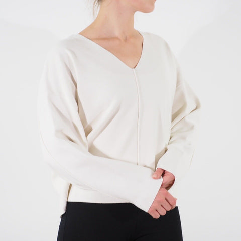 Womens Ex Selected Femme Long Sleeve Viscose Top White V Neck Casual Jumper