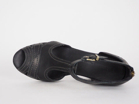 Womens Timberland EK Masln 3444R Black Leather Open Toe Wedge Heel Sandals