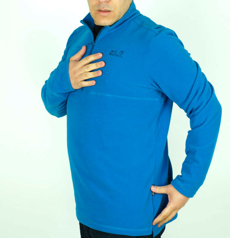 Mens Jack Wolfskin Gecko 1704141 Glacier Blue Half Zip Warm Fleece Sweatshirt - London Top Style