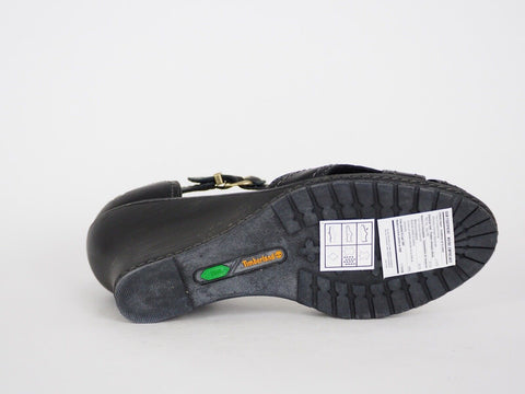Womens Timberland EK Masln 3444R Black Leather Open Toe Wedge Heel Sandals