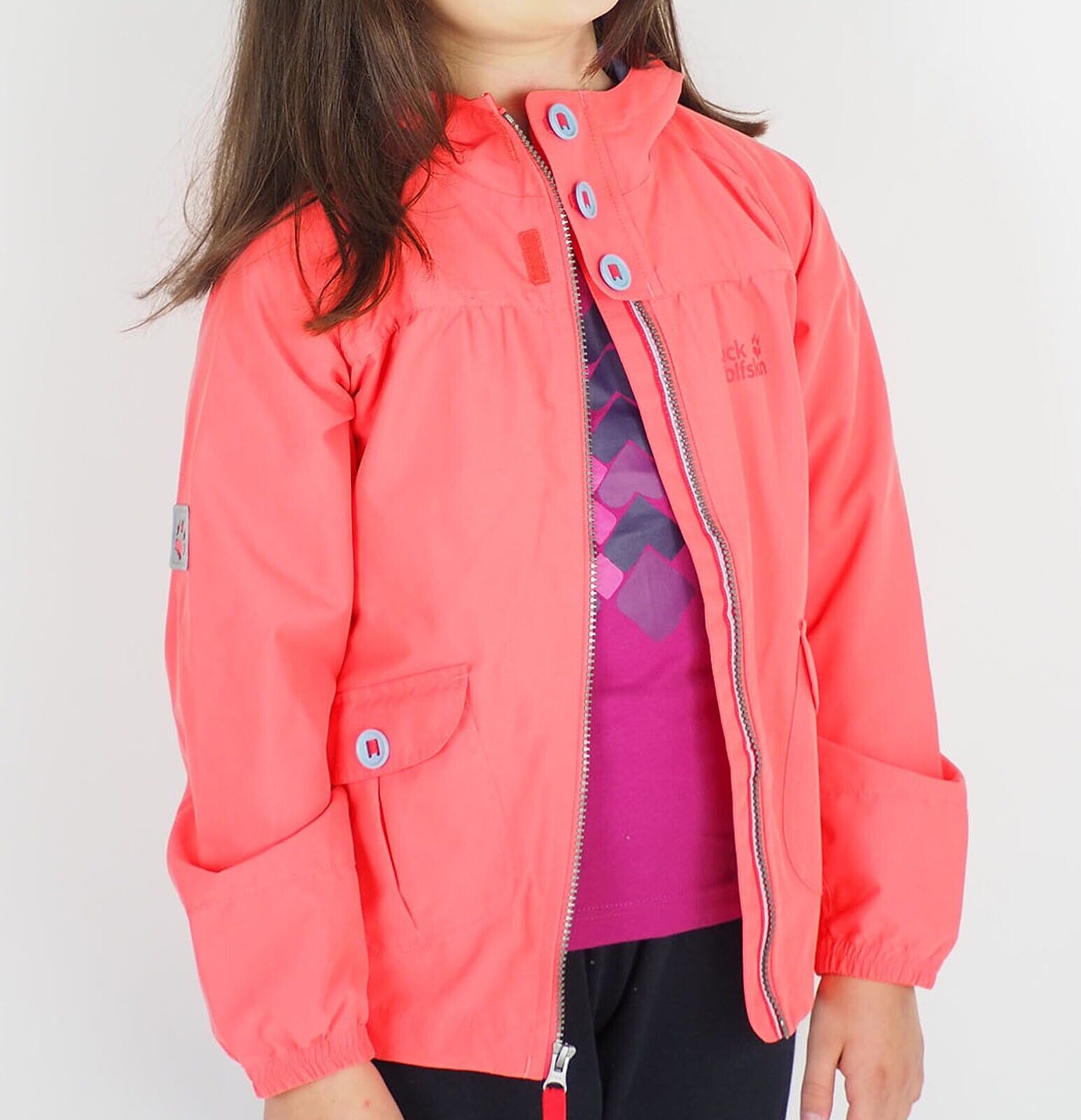 Girls Jack Wolfskin Stormwalk 1603651 Grapefruit Windproof Jacket - London Top Style