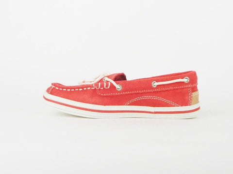 Kids Timberland 2 Eye Boat 7272R Red Leather Casual Slip On Shoes