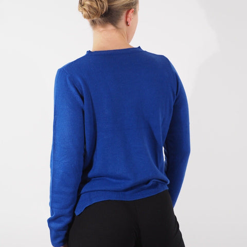 Womens Ex M&S Long Sleeve Top Blue Round Neck Ladies Casual Acrylic Jumper