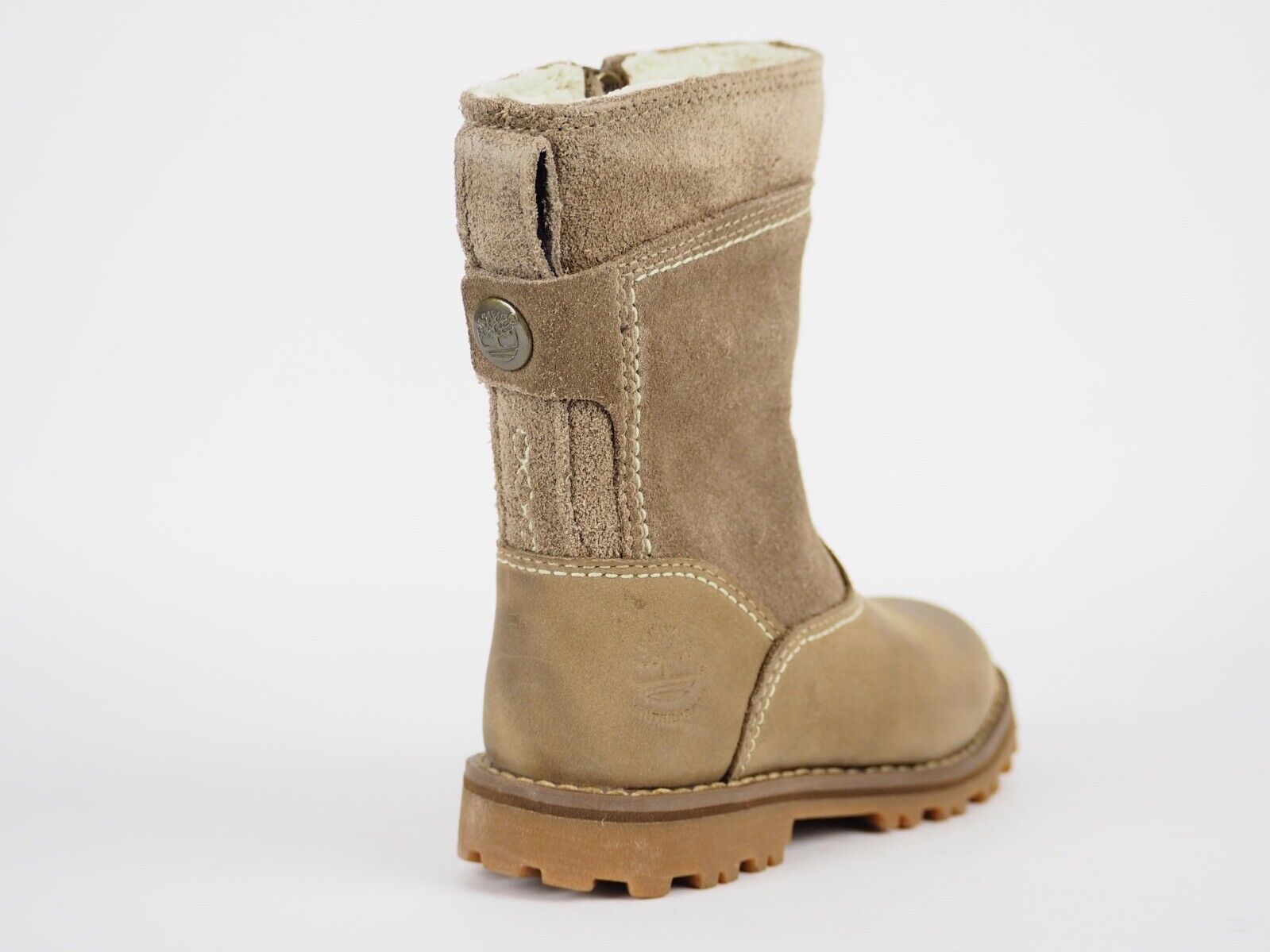 Girls Timberland Asphalt Trail 1183R Beige Leather Tall Side Zip Winter Boots