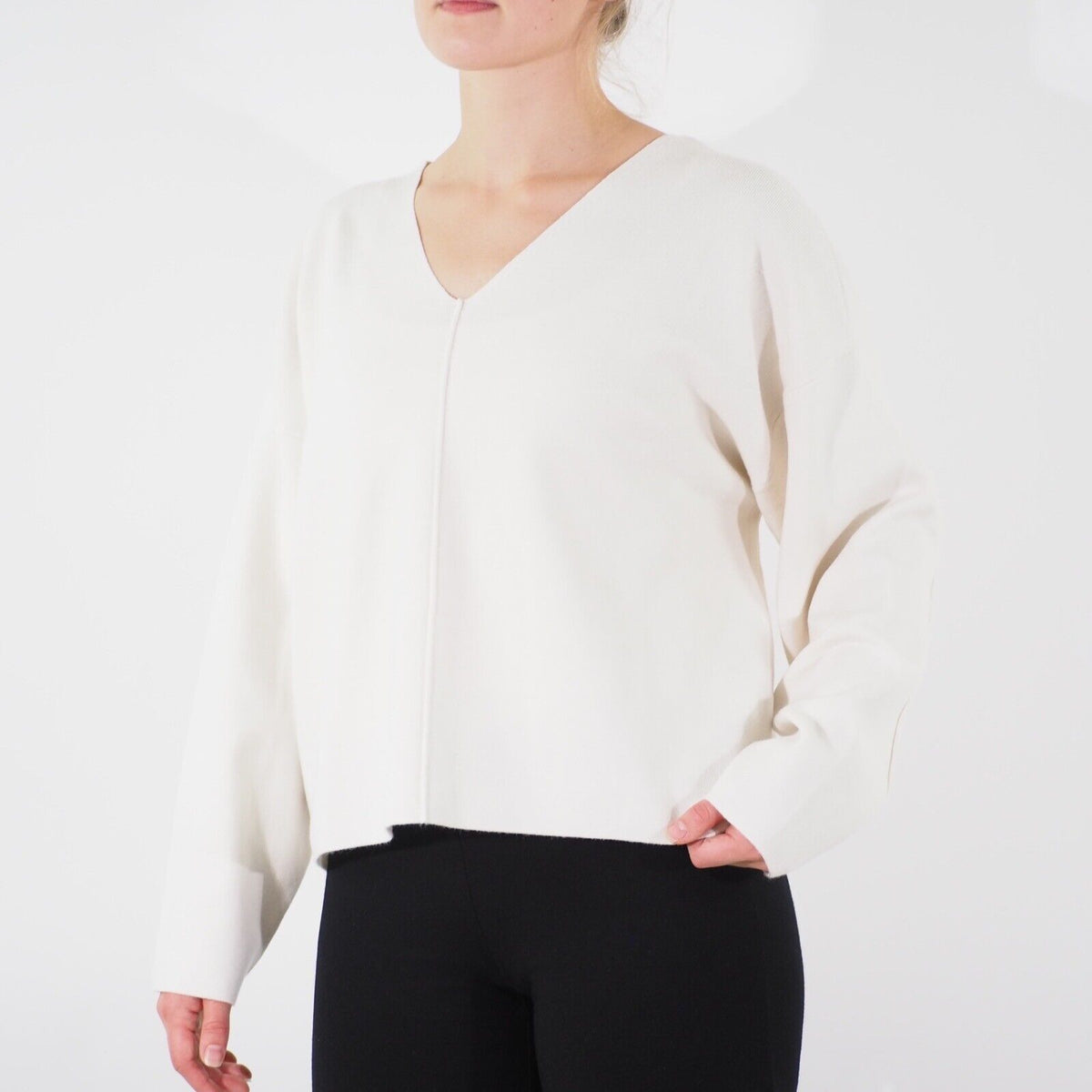 Womens Ex Selected Femme Long Sleeve Viscose Top White V Neck Casual Jumper