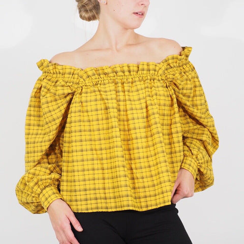 Womens Ex Selected Femme Long Sleeve Top Yellow Shoulder High Casual Blouse