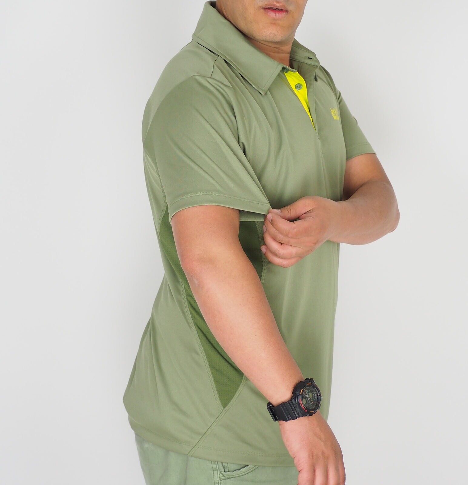 Mens Jack Wolfskin Texel 5010761 Khaki Green Casual Short Sleeve Polo Shirt - London Top Style