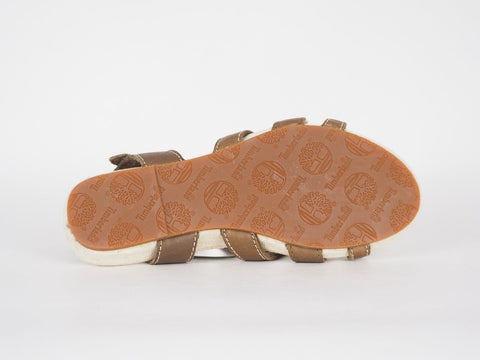Womens Timberland EK Ankle Strap 8058R Brown Leather Casual Flat Summer Sandals
