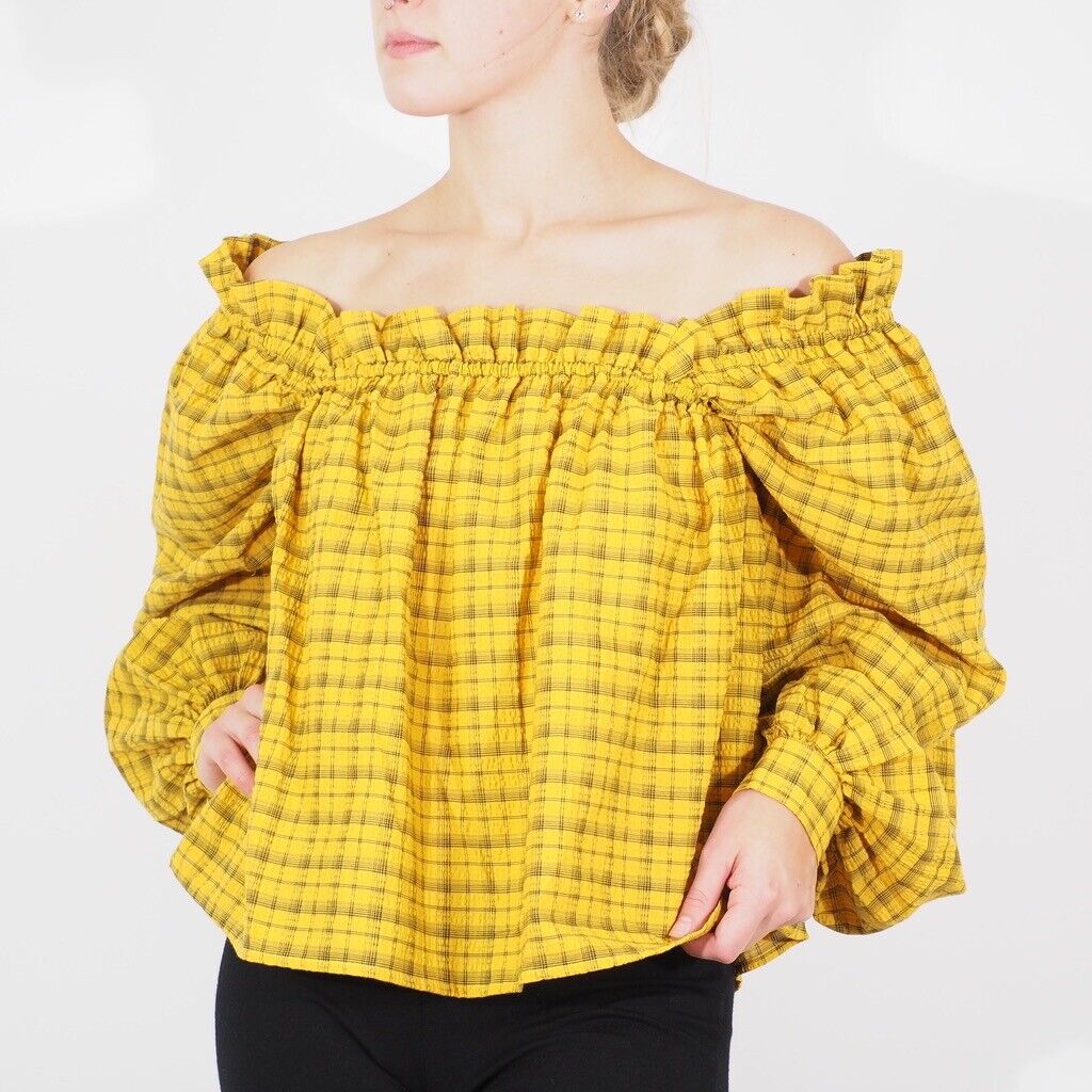 Womens Ex Selected Femme Long Sleeve Top Yellow Shoulder High Casual Blouse