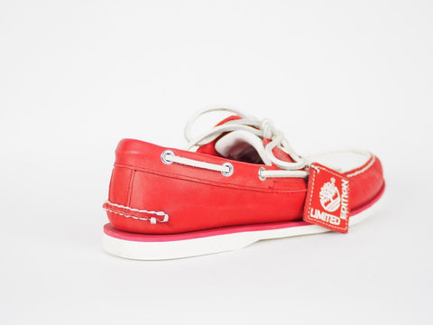 Mens Timberland Limited Edition A153X White / Red Leather 2 Eye Laced Boat Shoes