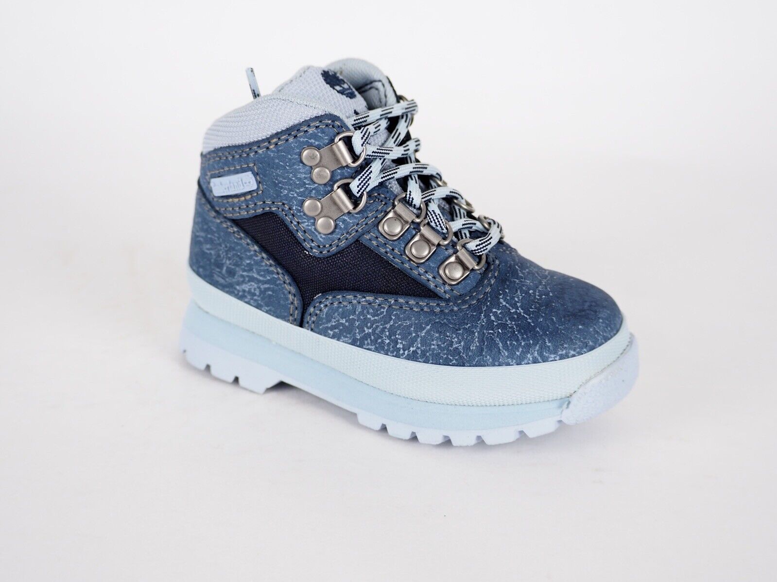 Boys Toddlers Timberland Euro Hiker A1AG2 Blue Leather Textile Lace Up Boots