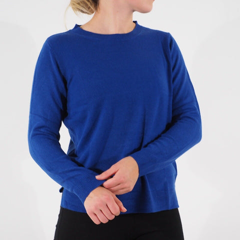 Womens Ex M&S Long Sleeve Top Blue Round Neck Ladies Casual Acrylic Jumper
