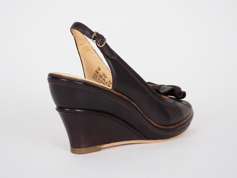 Womens Timberland Marge Peep Toe 67634 Dk Brown Leather Slingback Heeled Sandals