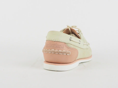 Womens Timberland Classic 2 Eye Boat 8146A Beige / Pink Leather Boat Shoes - London Top Style