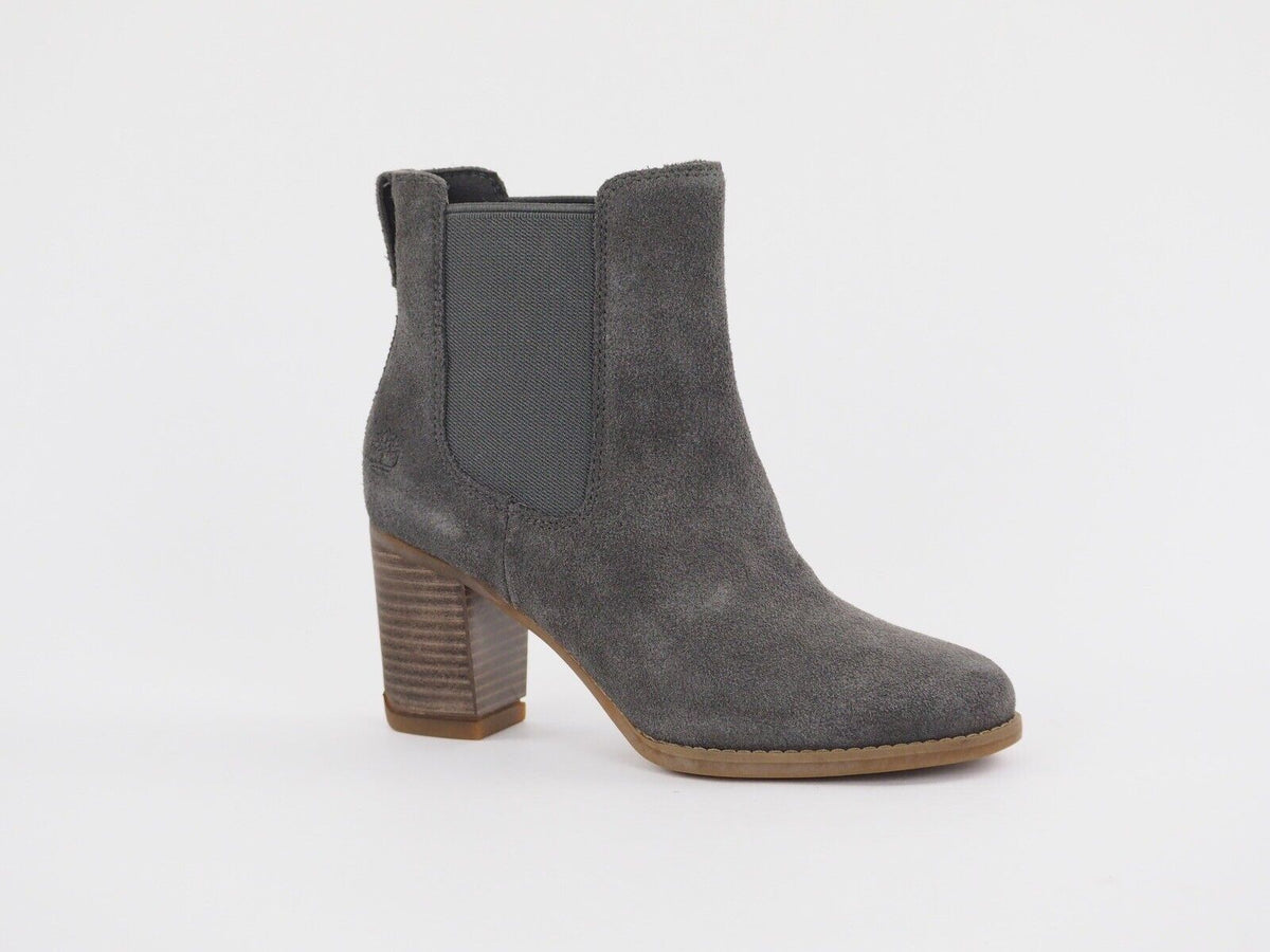 Womens Timberland Atlantic Heights A19XS Grey Leather High Heel Chelsea Boots - London Top Style
