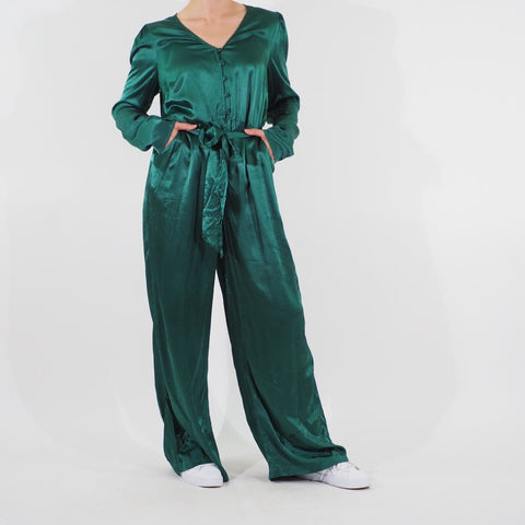 Womens Ex M&S X Ghost Long Sleeve Belted Viscose Green Button Up Jumpsuit