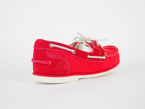 Womens Timberland Classic 2 Eye A14LV Red Fabric Textured Boat Shoes - London Top Style